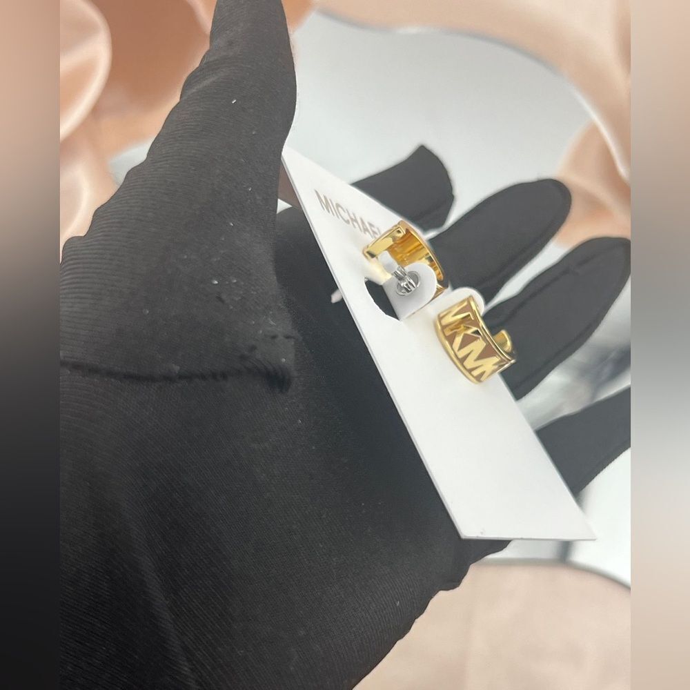 Michael Kors Gold-Tone Signature Hoop Earrings - Picture 3 of 6